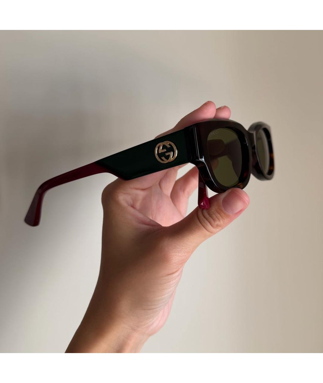 GUCCI Коричневые пластиковые солнцезащитные очки, фото 2