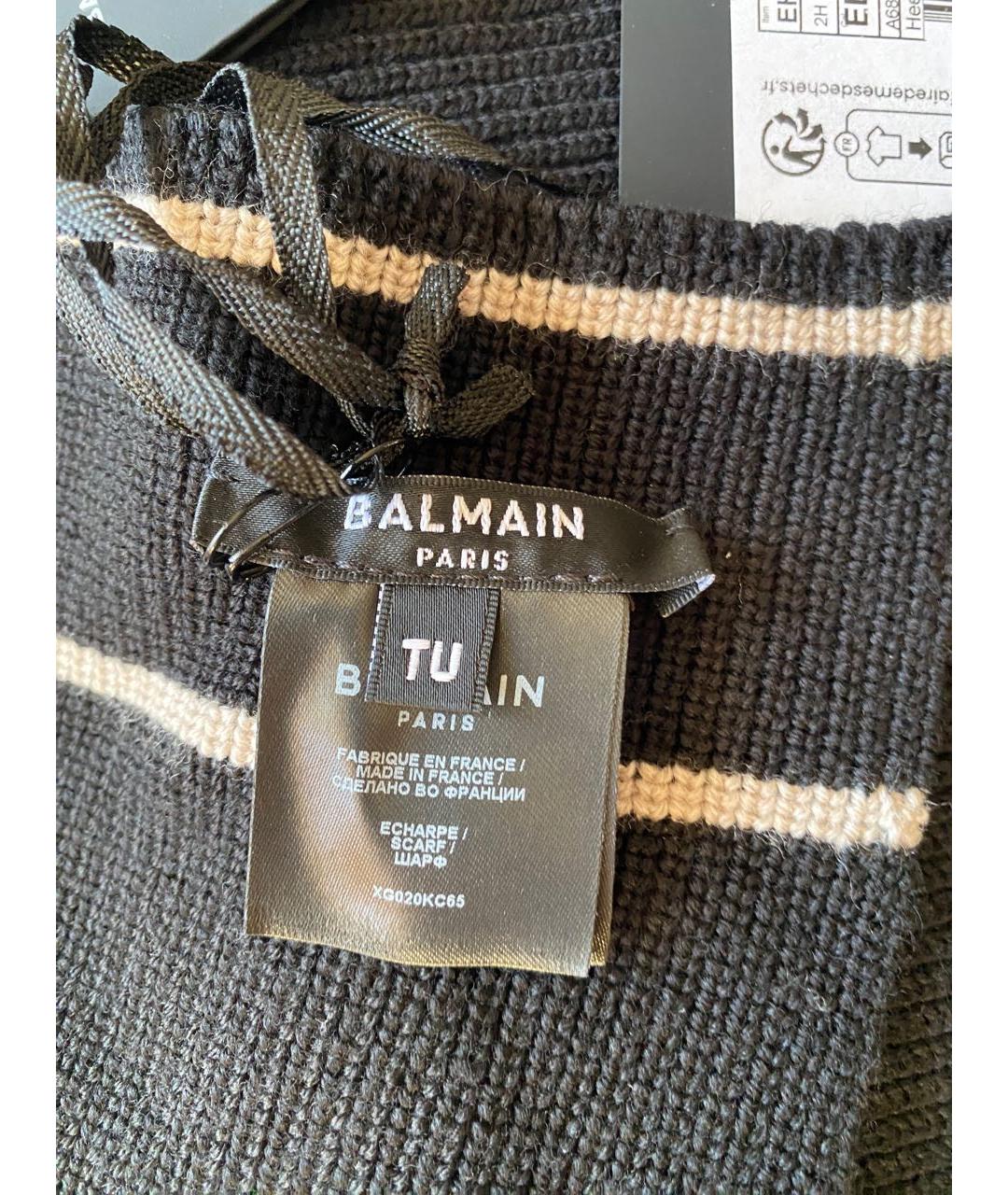 BALMAIN Черный шерстяной шарф, фото 3