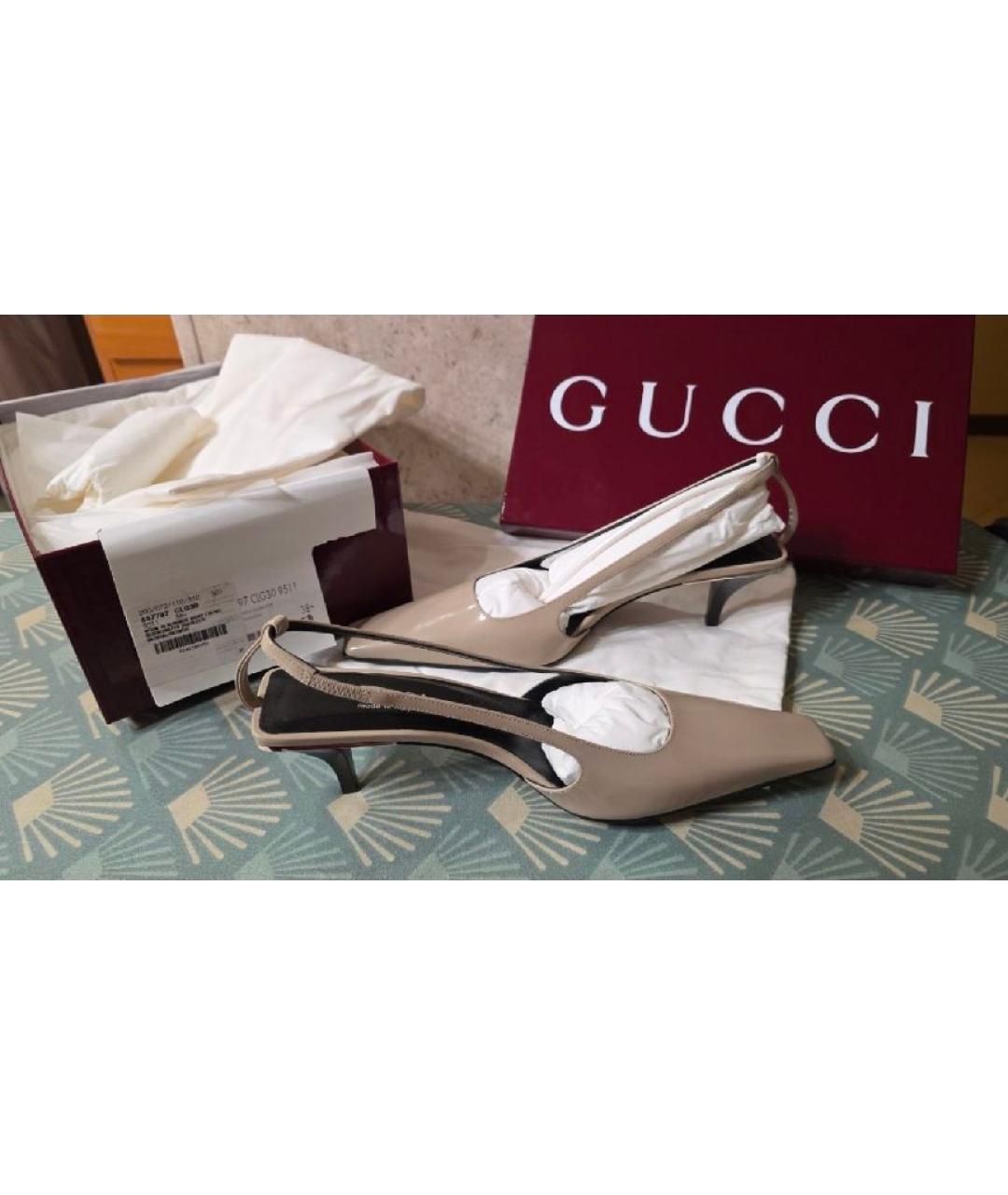 GUCCI Бежевые кожаные туфли, фото 2