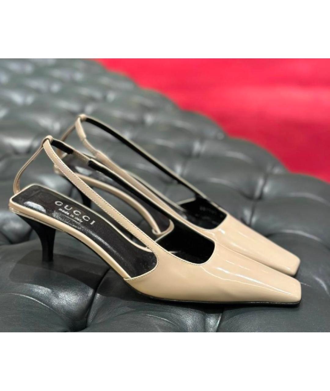 GUCCI Бежевые кожаные туфли, фото 8