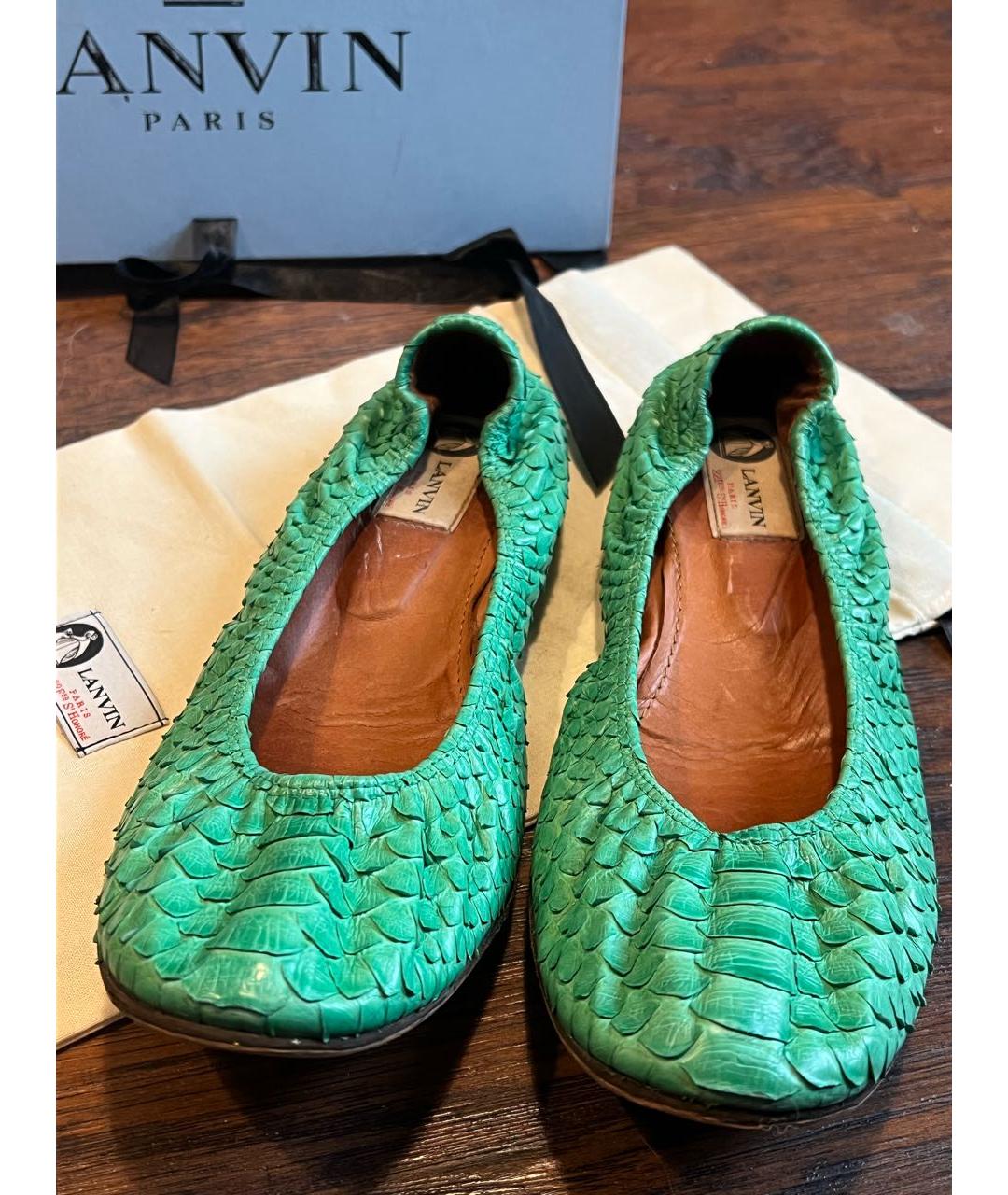 LANVIN Зеленые кожаные балетки, фото 3