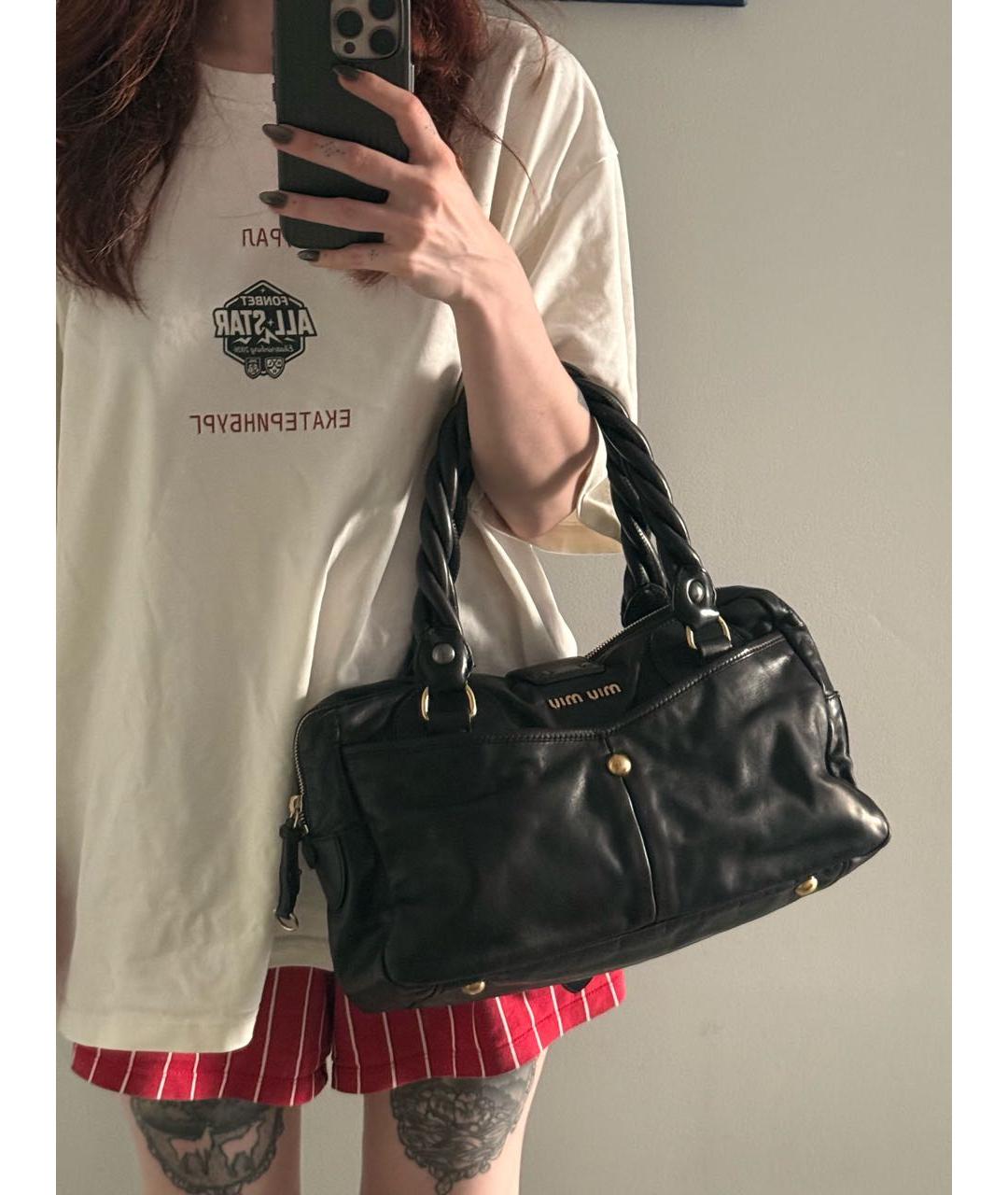 MIU MIU Черная кожаная сумка с короткими ручками, фото 6