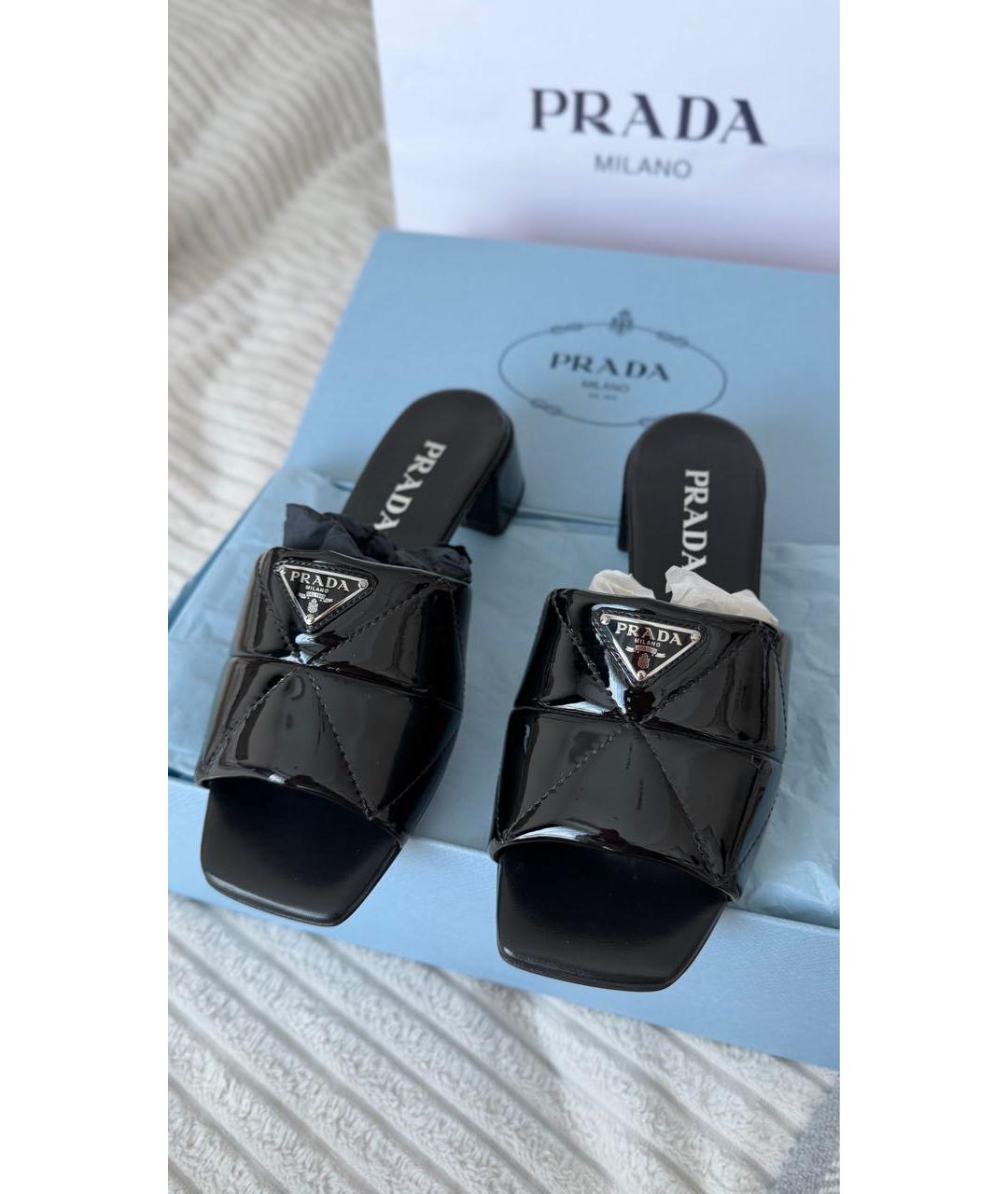 PRADA Черные мюли из лакированной кожи, фото 3