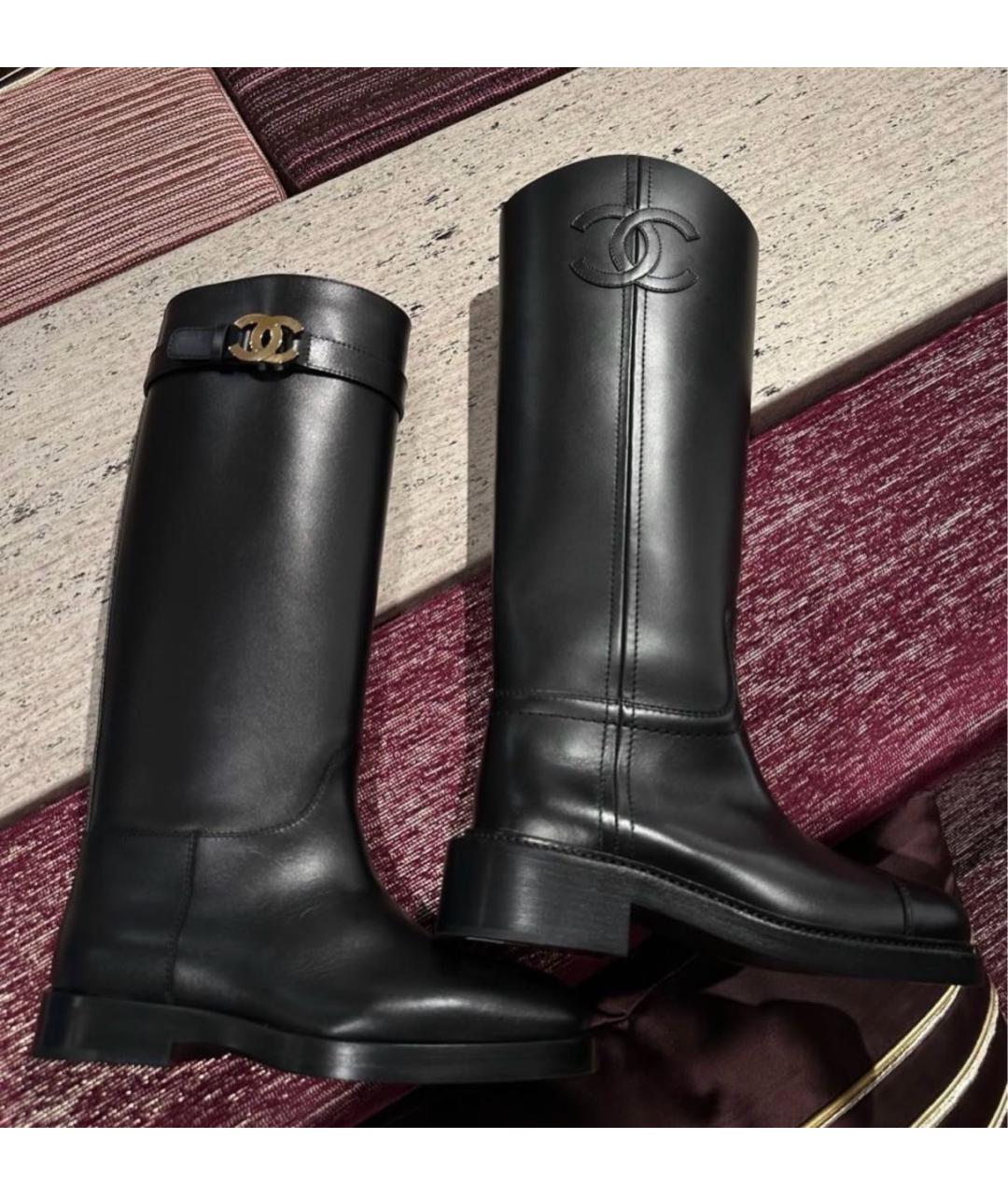 CHANEL Черные кожаные сапоги, фото 6