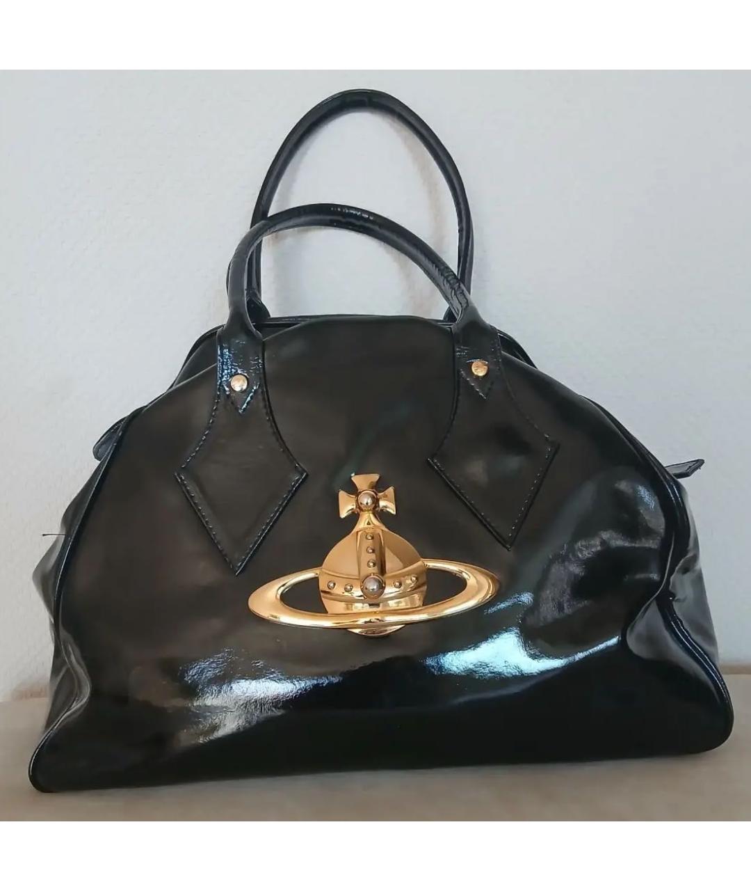 VIVIENNE WESTWOOD Черная сумка тоут из лакированной кожи, фото 5