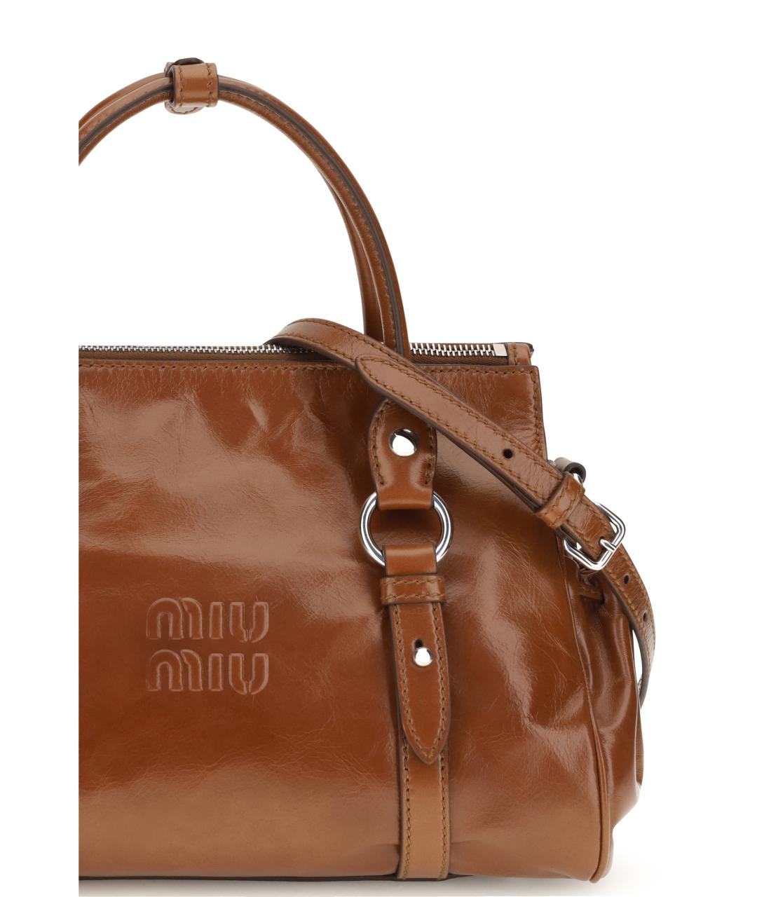 MIU MIU Коричневая кожаная сумка с короткими ручками, фото 4