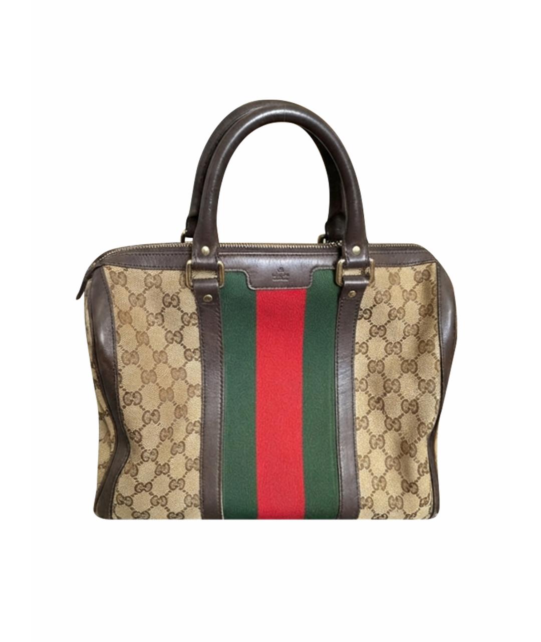 GUCCI Бежевая жаккардовая сумка с короткими ручками, фото 1