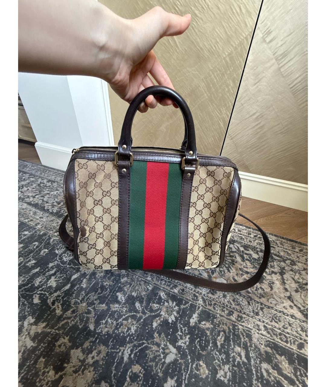 GUCCI Бежевая жаккардовая сумка с короткими ручками, фото 3