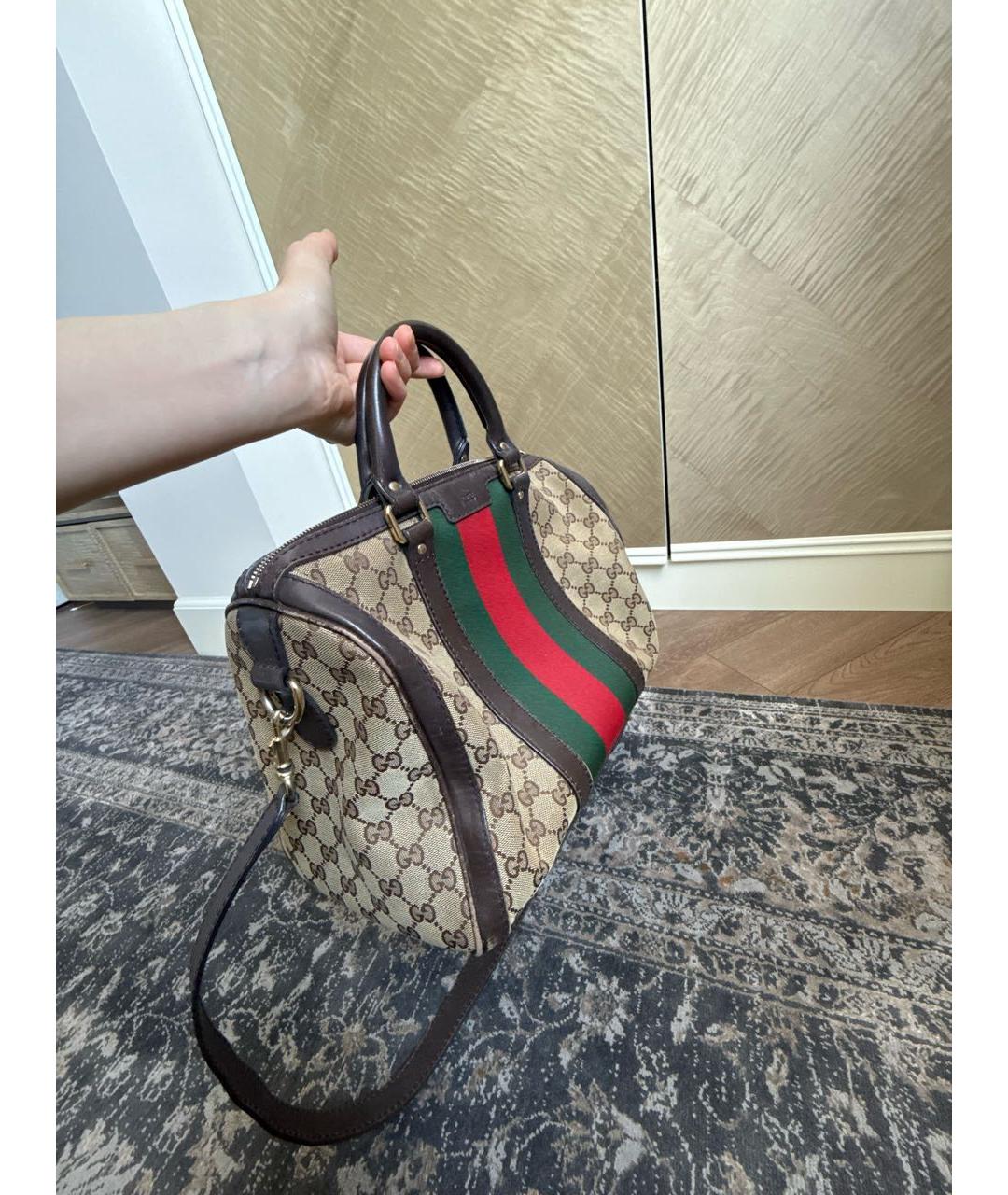 GUCCI Бежевая жаккардовая сумка с короткими ручками, фото 2