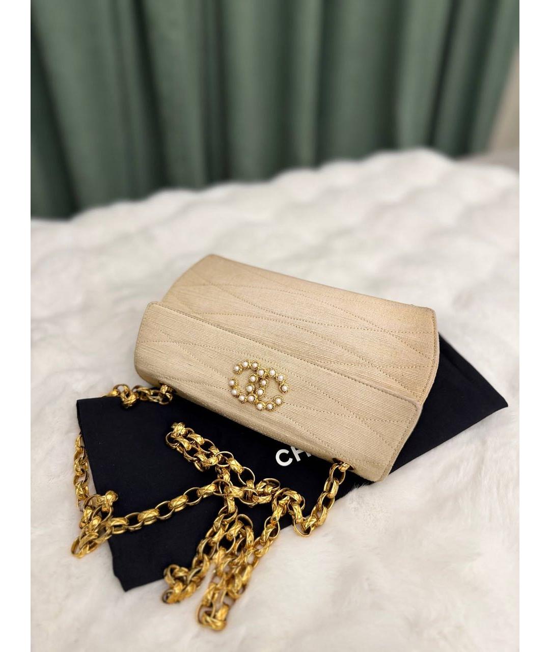 CHANEL Бежевая тканевая сумка через плечо, фото 3