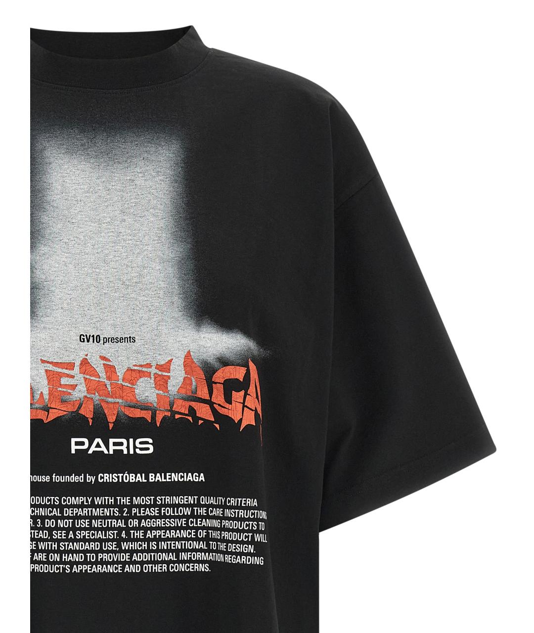 BALENCIAGA Черная хлопковая футболка, фото 3