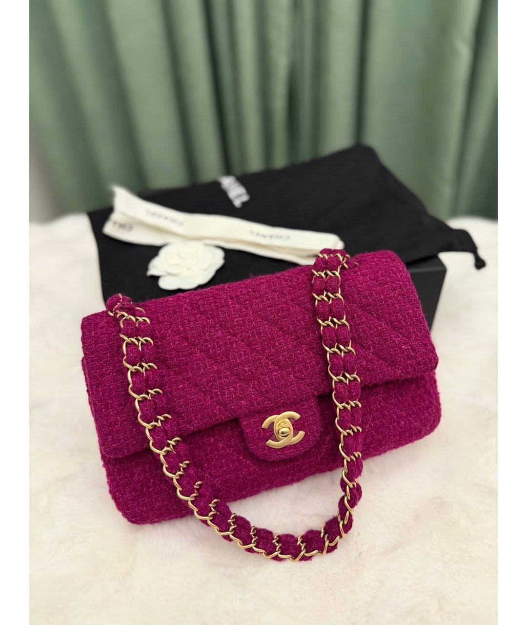 CHANEL Розовая твидовая сумка с короткими ручками, фото 3