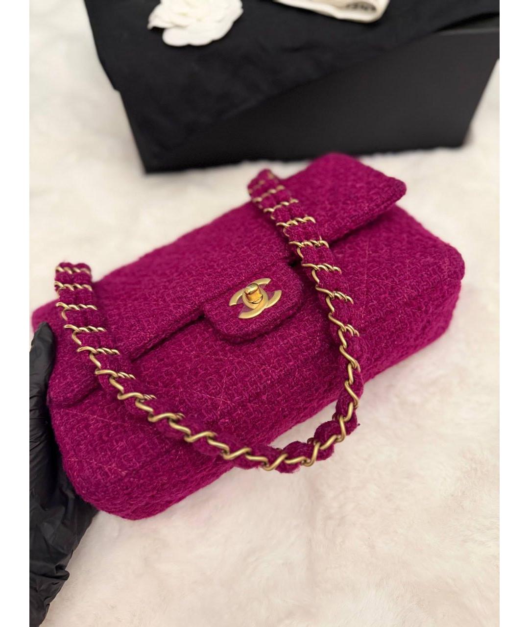 CHANEL Розовая твидовая сумка с короткими ручками, фото 4