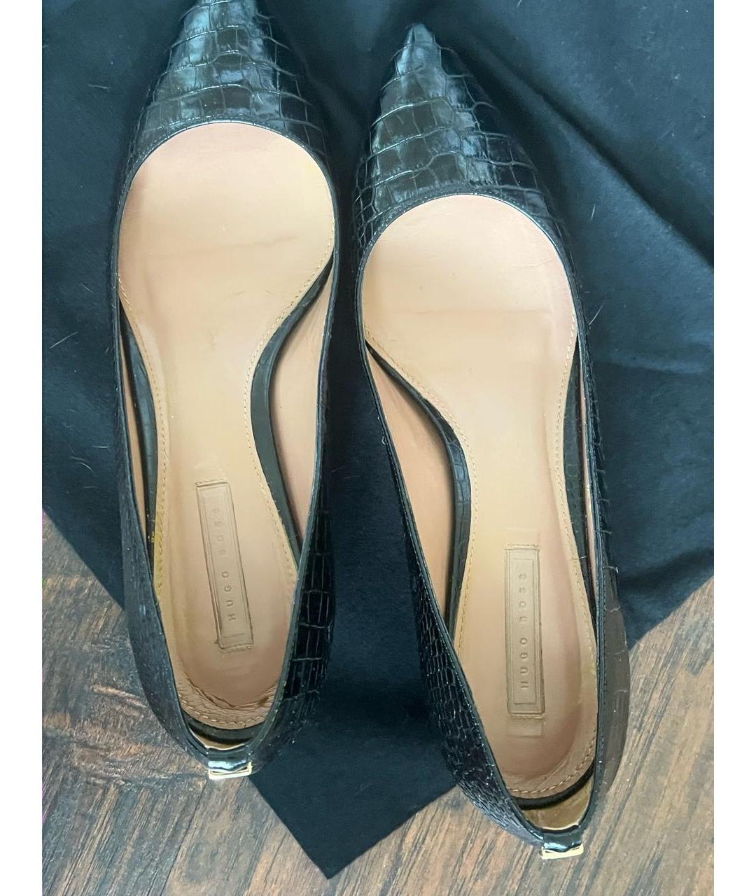HUGO BOSS Черные кожаные лодочки на низком каблуке, фото 3
