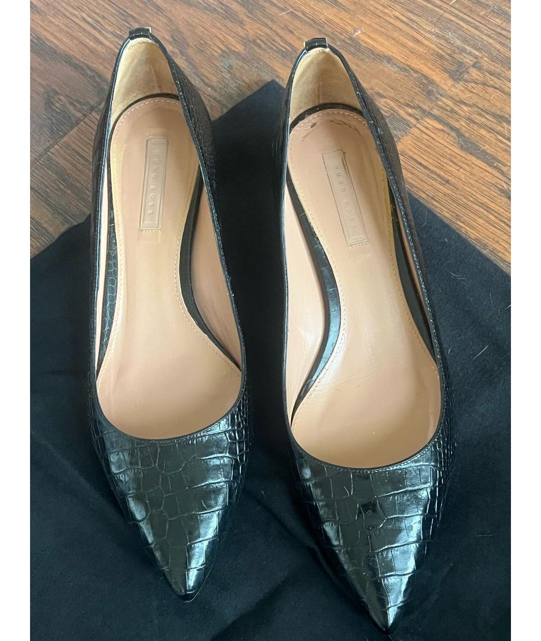 HUGO BOSS Черные кожаные лодочки на низком каблуке, фото 2