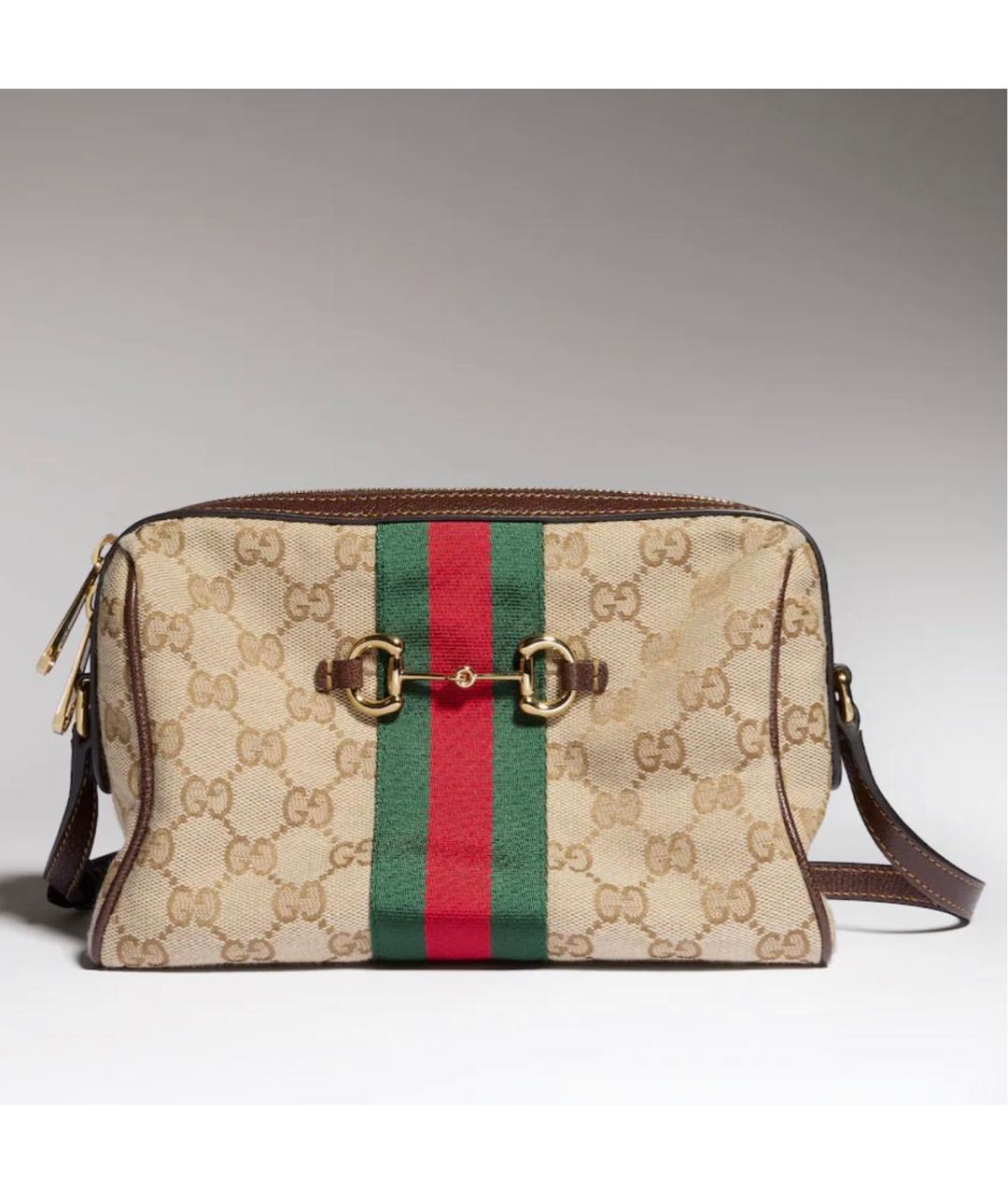 GUCCI Бежевая сумка через плечо из канвы, фото 5