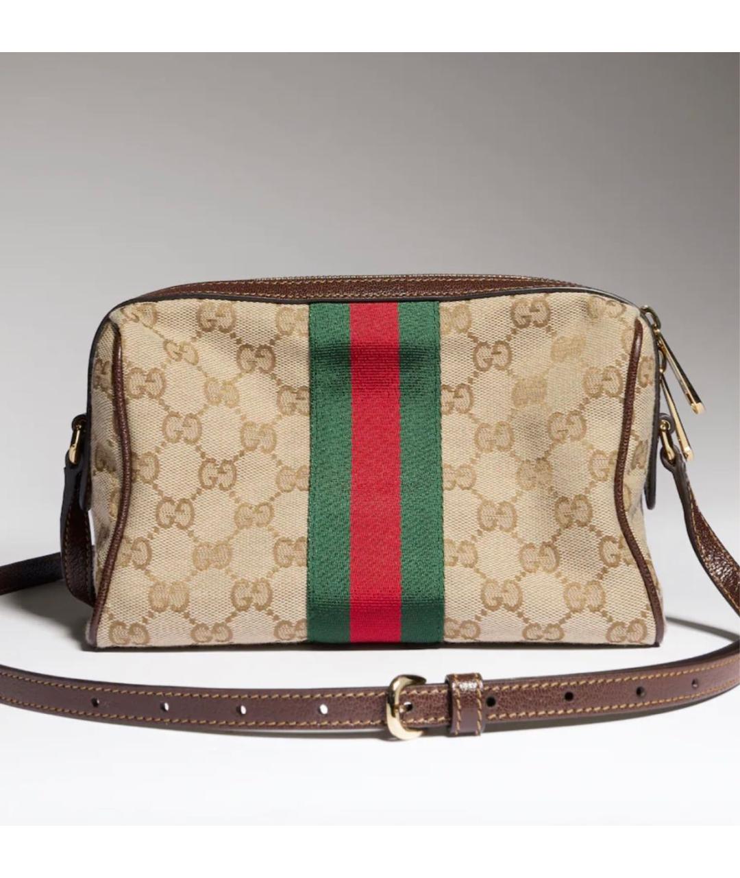 GUCCI Бежевая сумка через плечо из канвы, фото 3