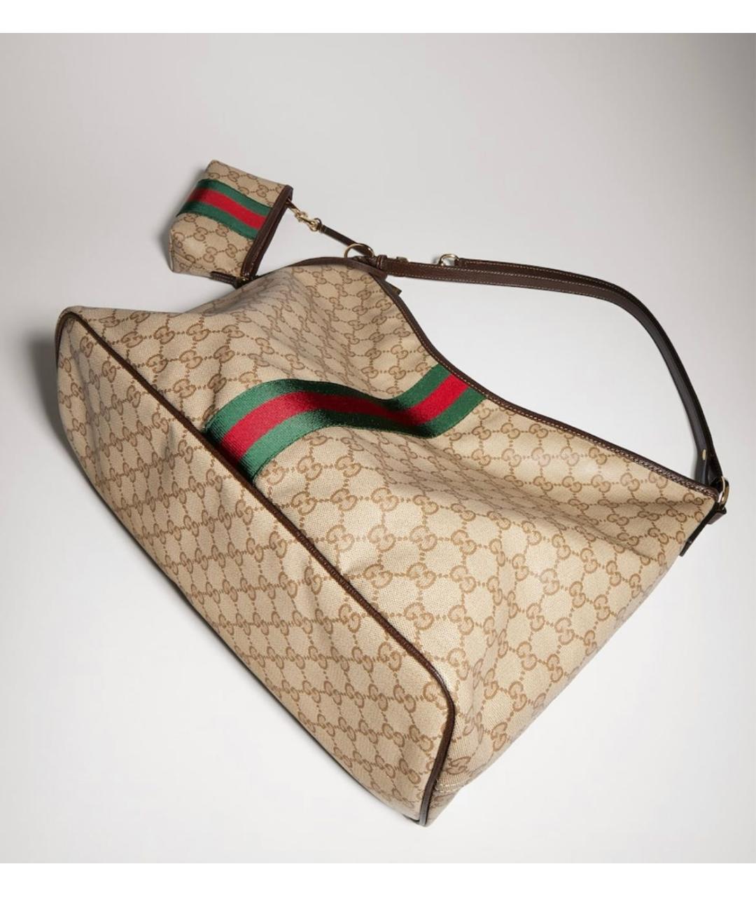 GUCCI Бежевая сумка с короткими ручками из канвы, фото 4