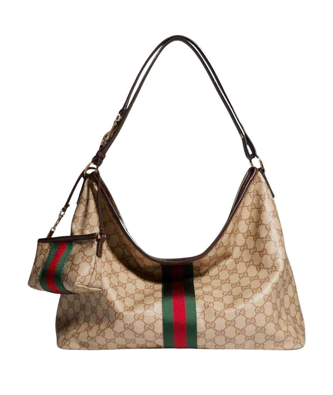 GUCCI Бежевая сумка с короткими ручками из канвы, фото 1