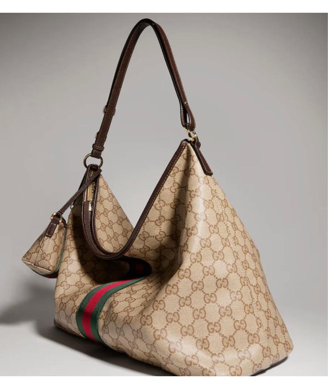 GUCCI Бежевая сумка с короткими ручками из канвы, фото 2