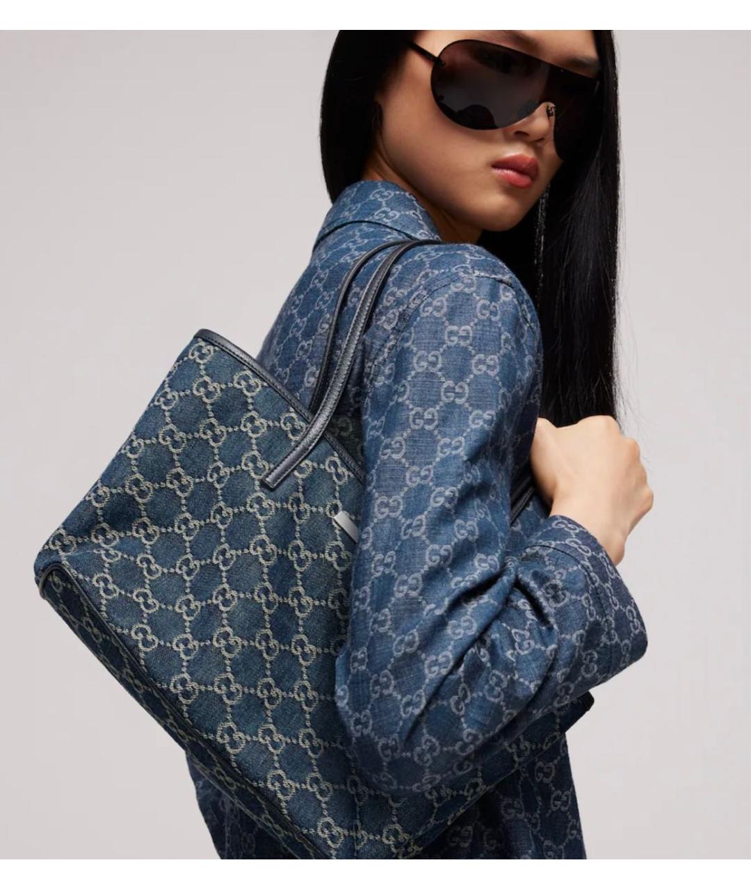 GUCCI Синяя деним сумка с короткими ручками, фото 5