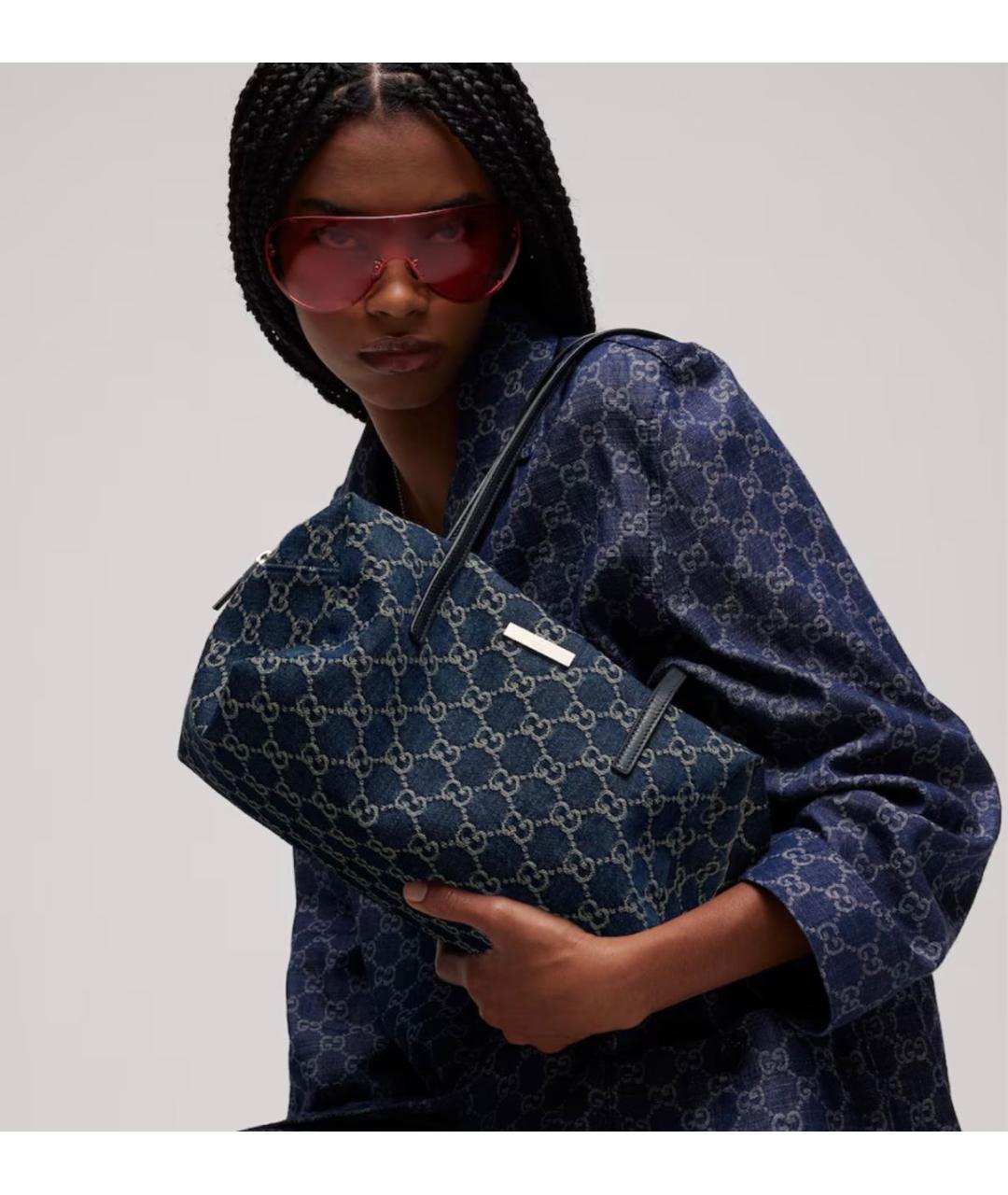 GUCCI Синяя деним сумка с короткими ручками, фото 4