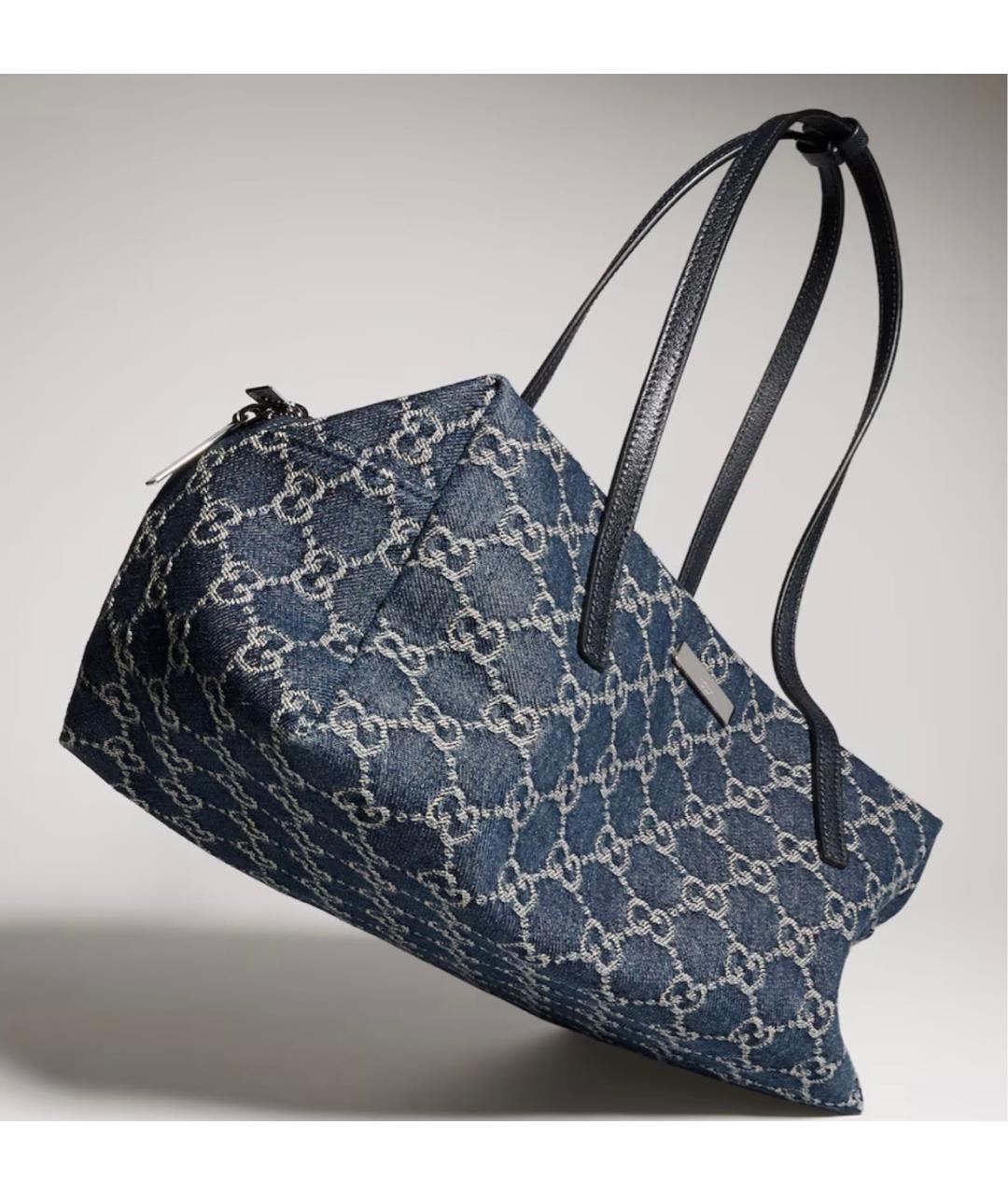GUCCI Синяя деним сумка с короткими ручками, фото 3