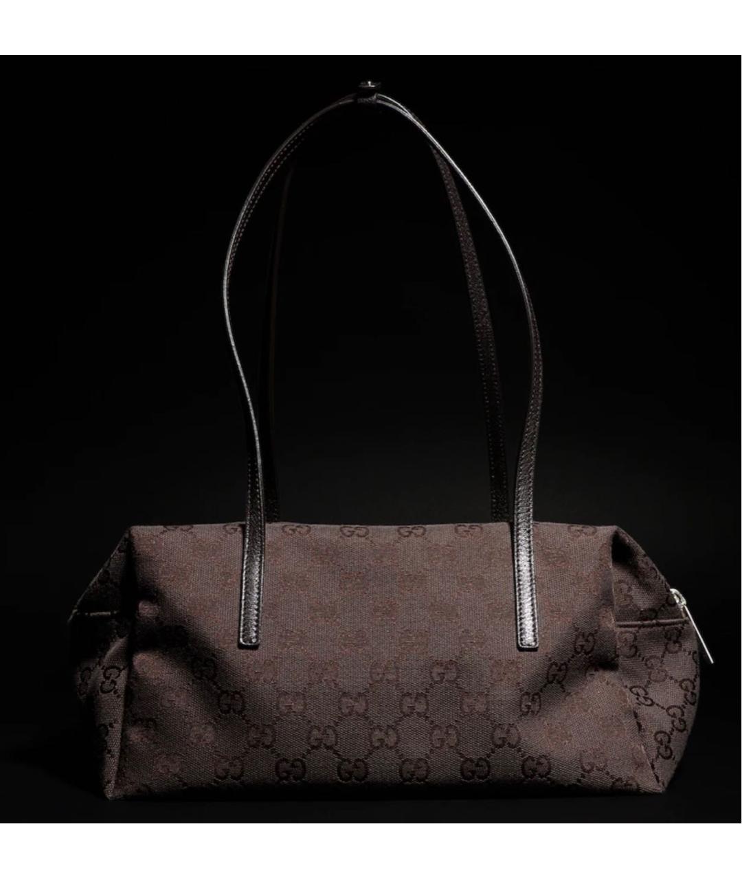 GUCCI Коричневая сумка с короткими ручками из канвы, фото 2