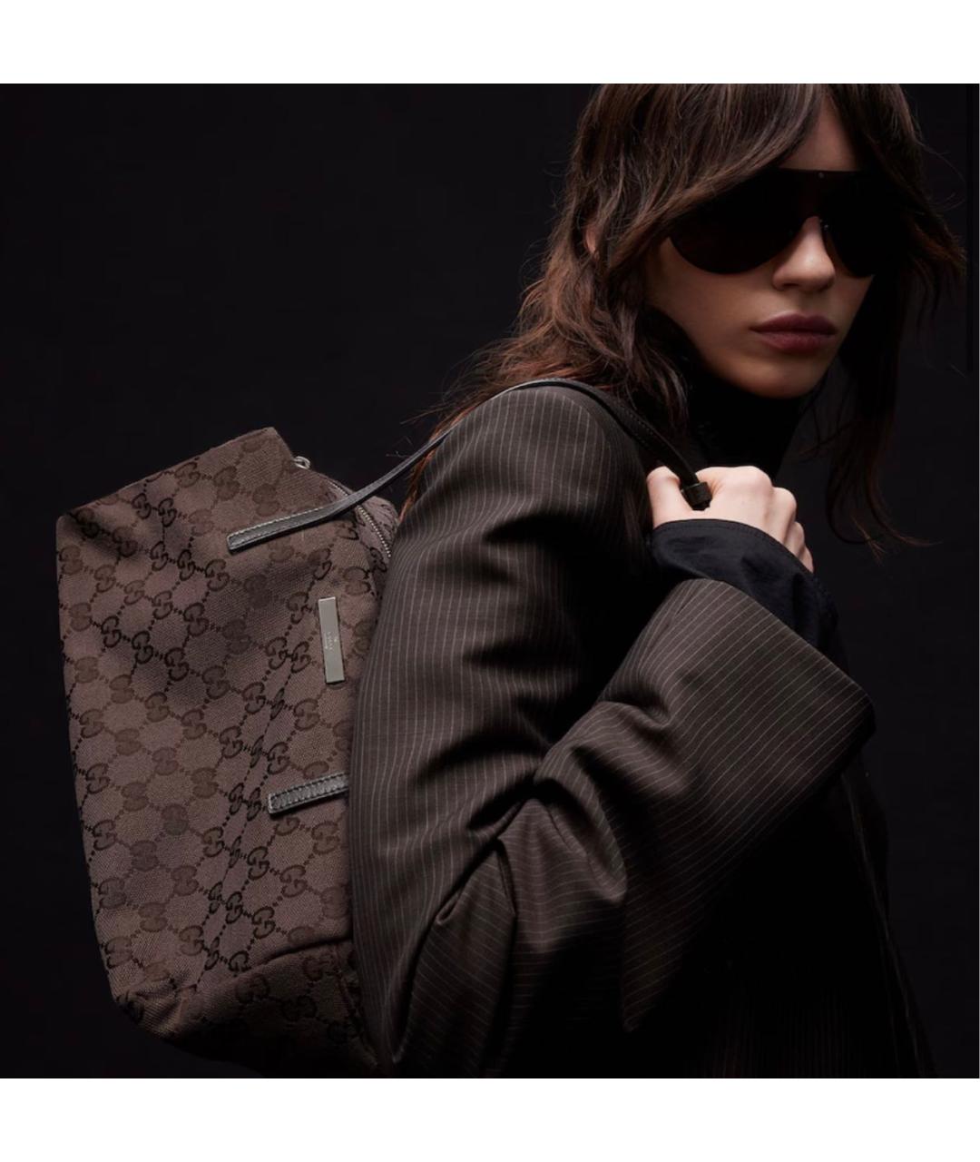 GUCCI Коричневая сумка с короткими ручками из канвы, фото 4