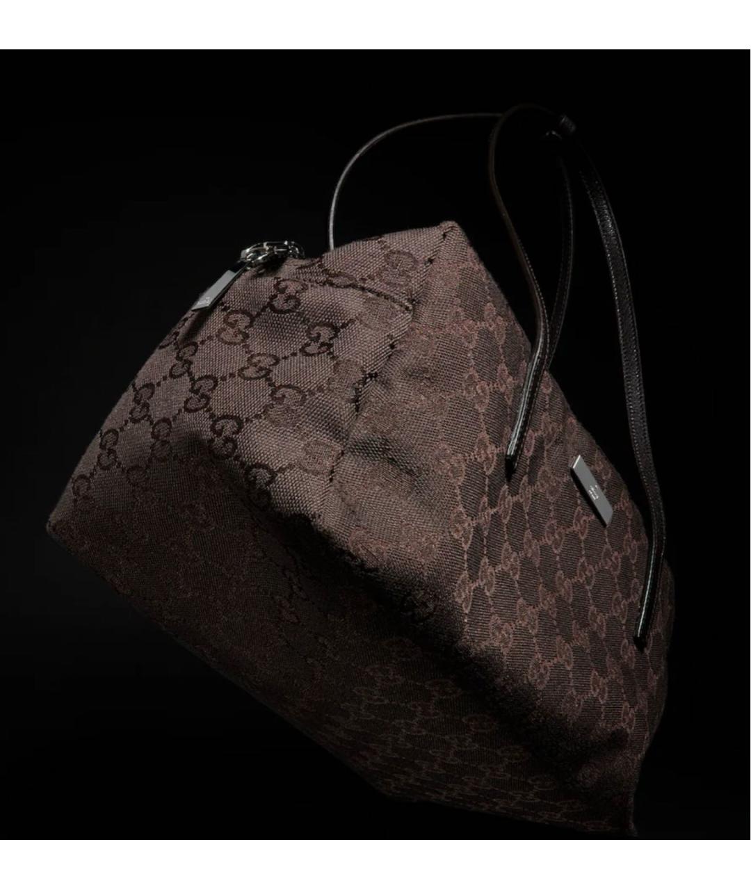 GUCCI Коричневая сумка с короткими ручками из канвы, фото 3