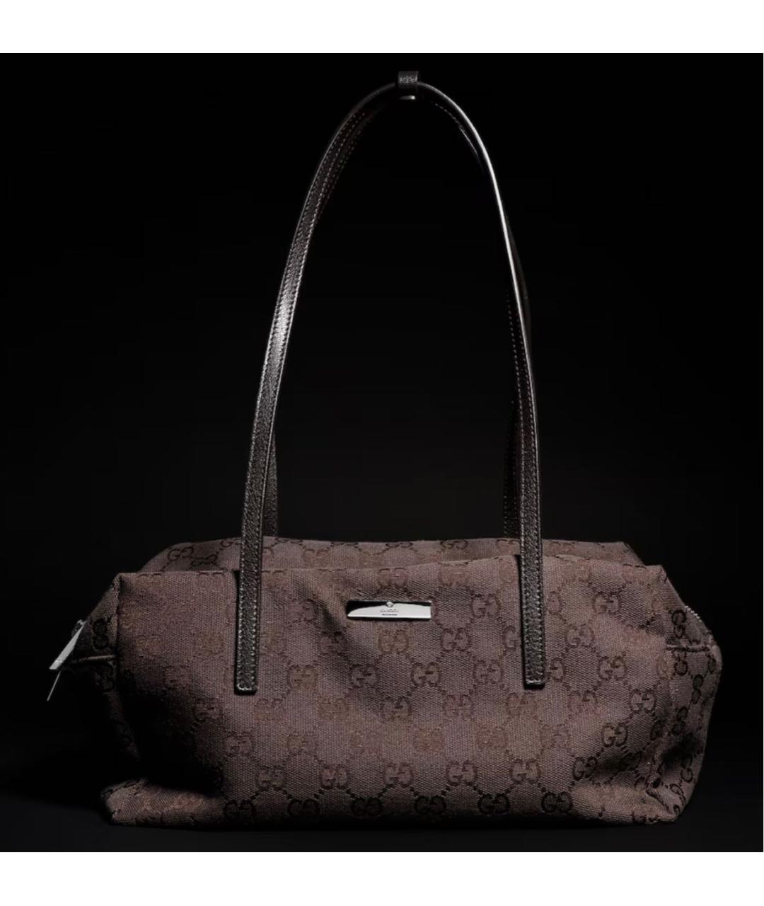 GUCCI Коричневая сумка с короткими ручками из канвы, фото 5