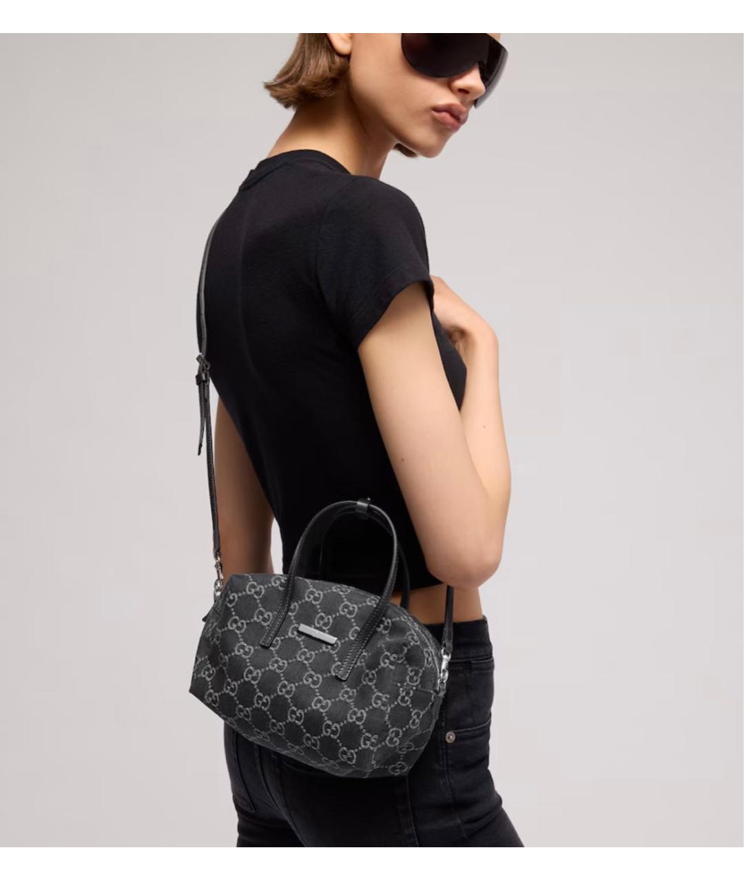 GUCCI Серая деним сумка с короткими ручками, фото 5