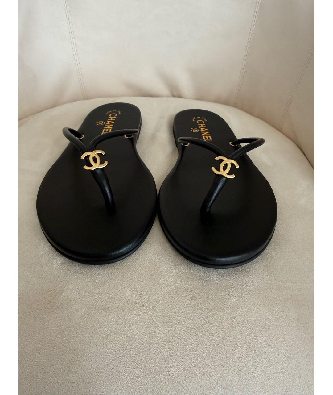CHANEL Черные кожаные сандалии, фото 2