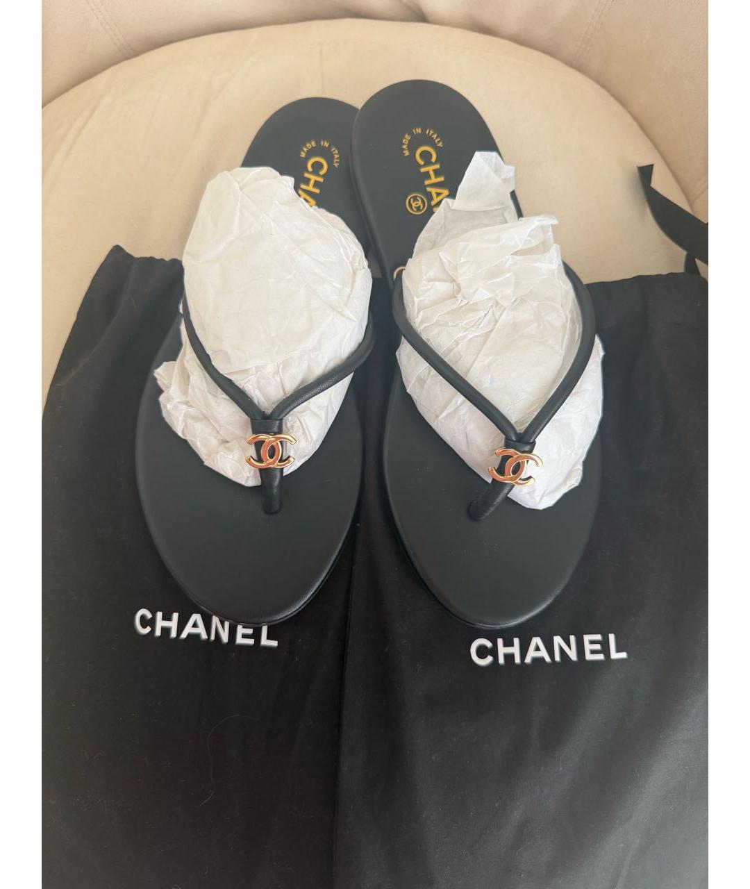 CHANEL Черные кожаные сандалии, фото 5