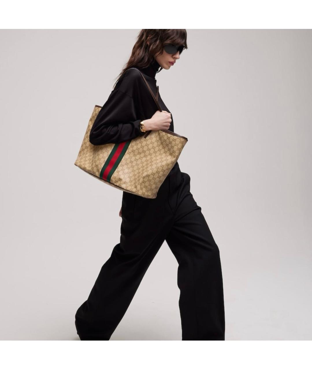 GUCCI Бежевая сумка тоут из канвы, фото 3