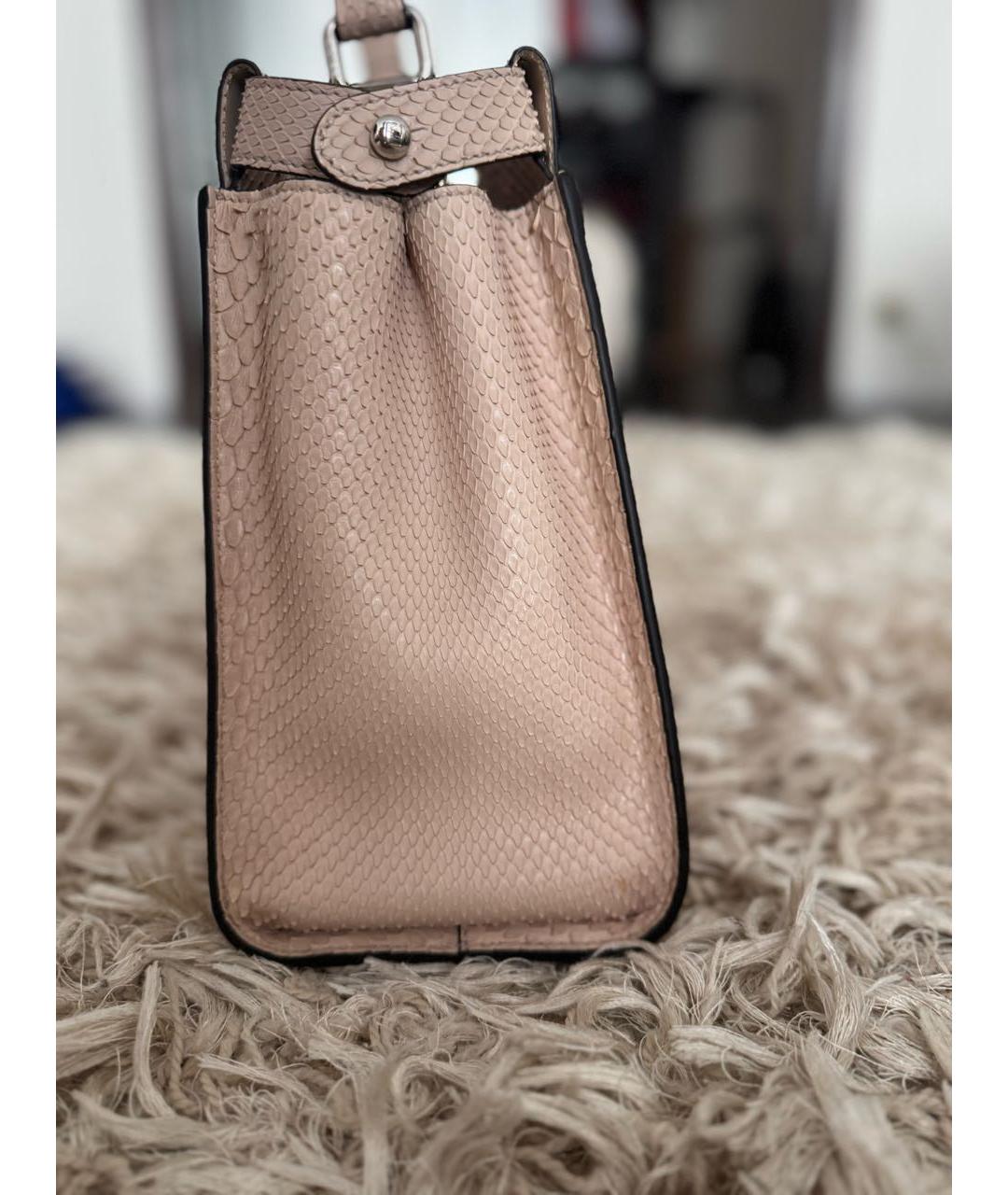 FENDI Розовая сумка с короткими ручками из кожи питона, фото 2