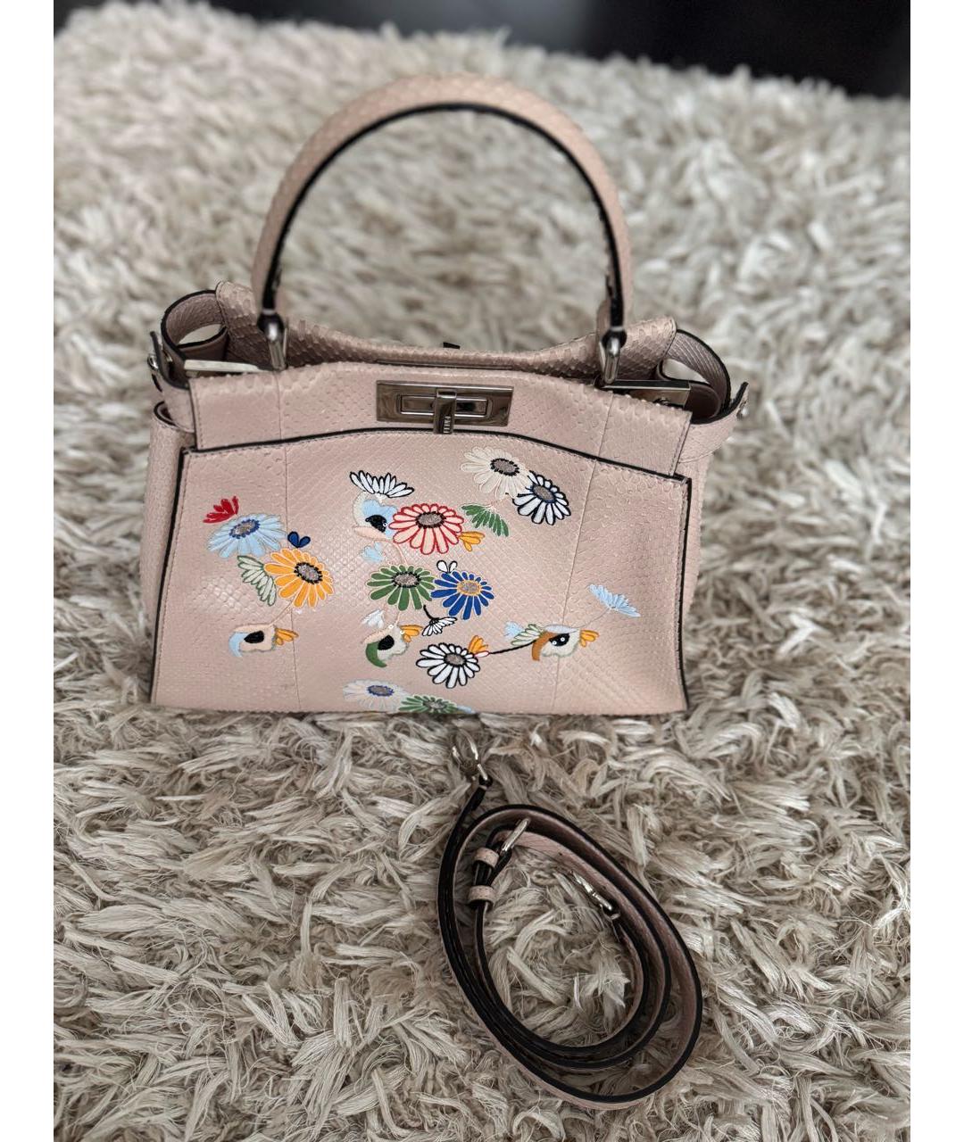 FENDI Розовая сумка с короткими ручками из кожи питона, фото 6