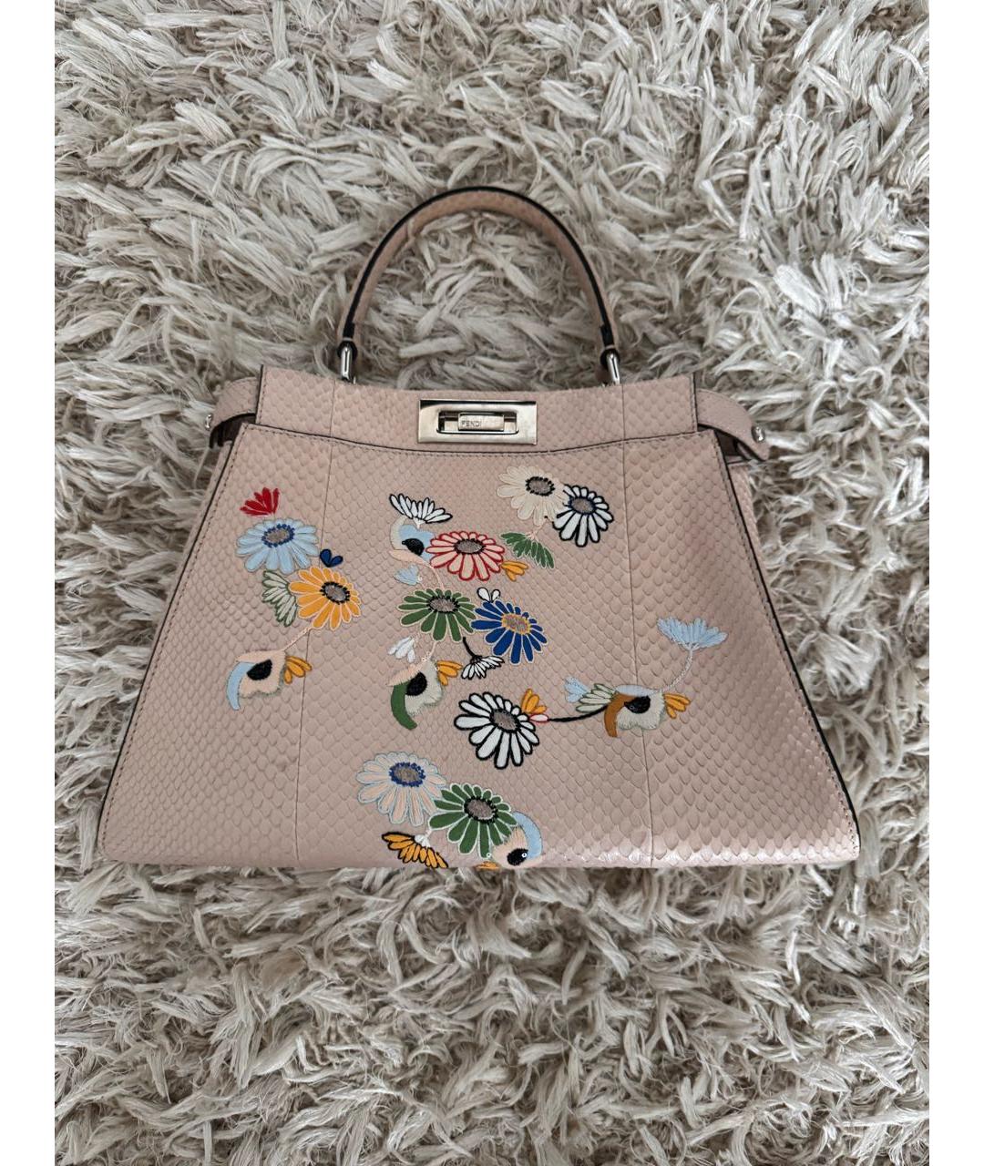 FENDI Розовая сумка с короткими ручками из кожи питона, фото 8