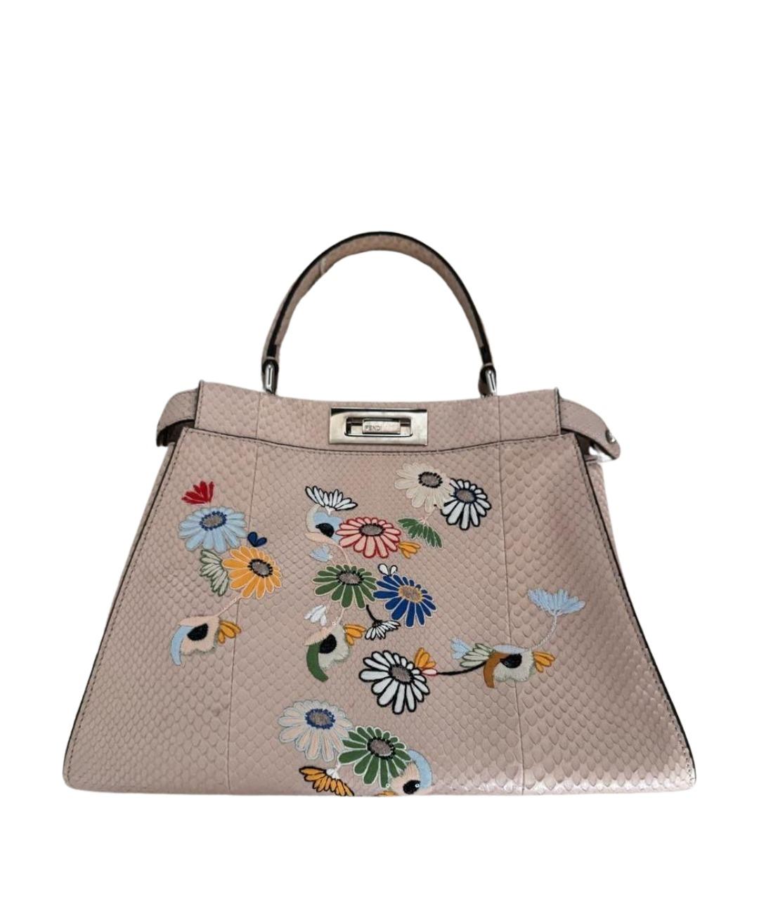 FENDI Розовая сумка с короткими ручками из кожи питона, фото 1