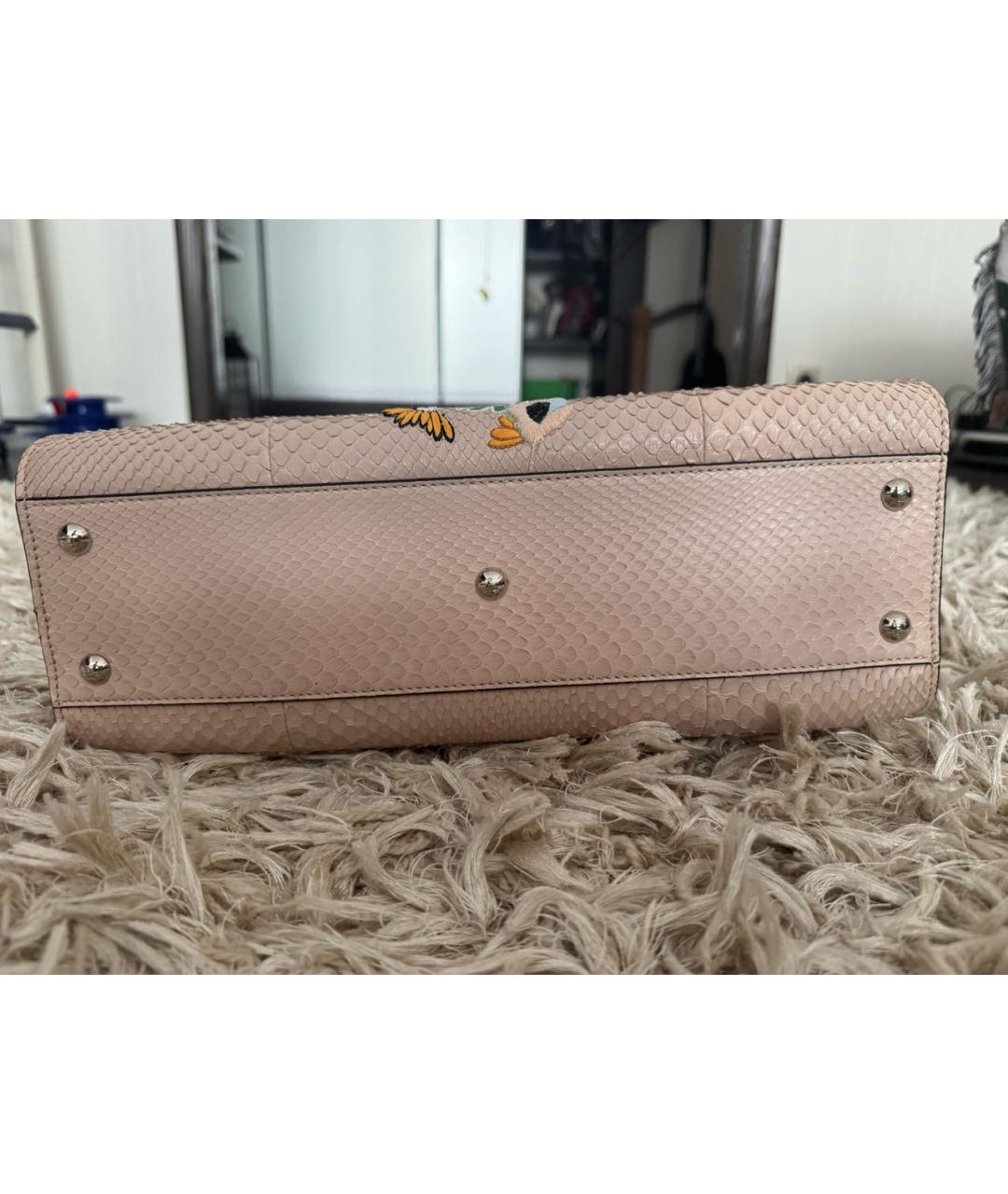 FENDI Розовая сумка с короткими ручками из кожи питона, фото 5