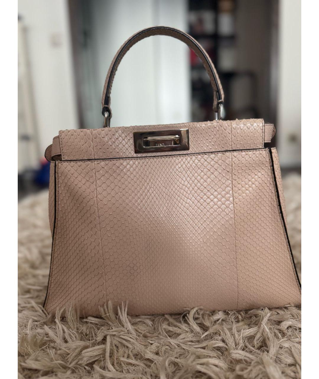 FENDI Розовая сумка с короткими ручками из кожи питона, фото 3