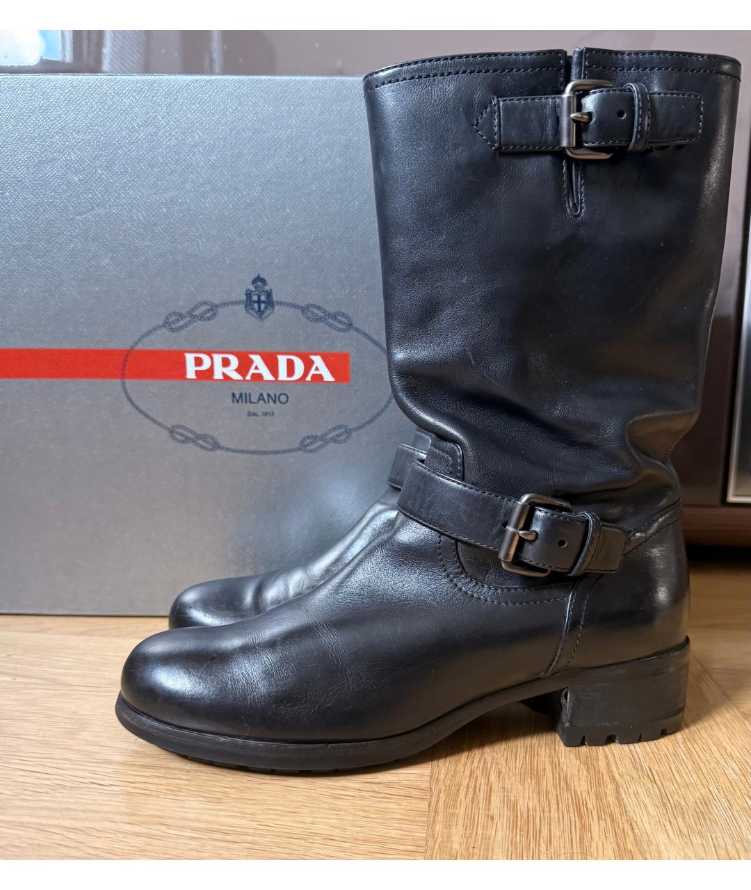 PRADA Черные кожаные полусапоги, фото 9
