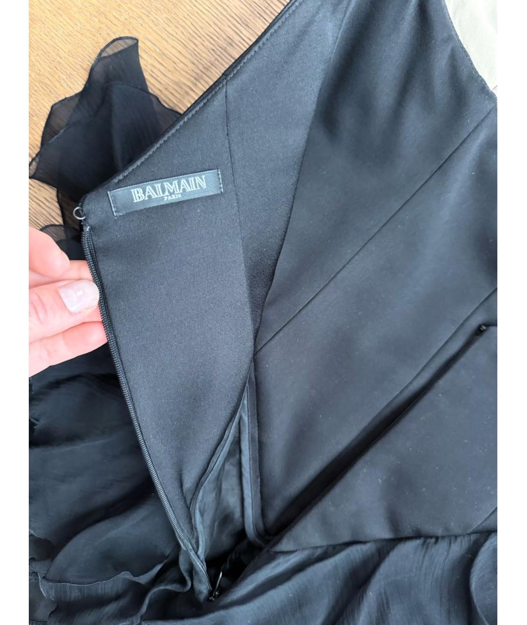 BALMAIN Черное шелковое коктейльное платье, фото 3