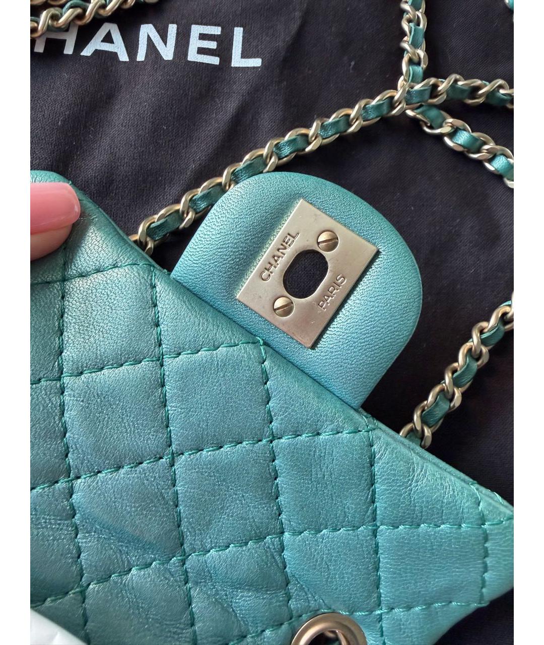 CHANEL Бирюзовая кожаная сумка через плечо, фото 4