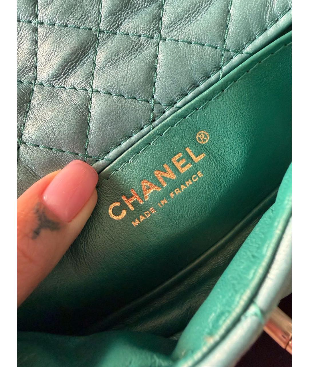CHANEL Бирюзовая кожаная сумка через плечо, фото 7