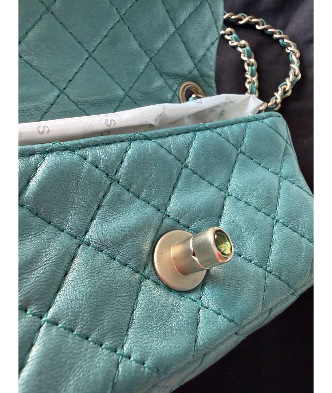 CHANEL Бирюзовая кожаная сумка через плечо, фото 5