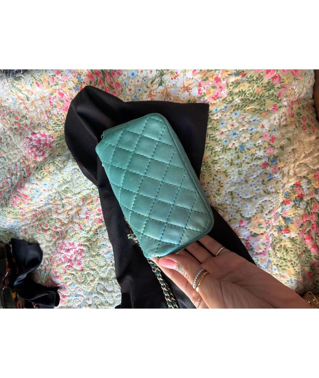 CHANEL Бирюзовая кожаная сумка через плечо, фото 3