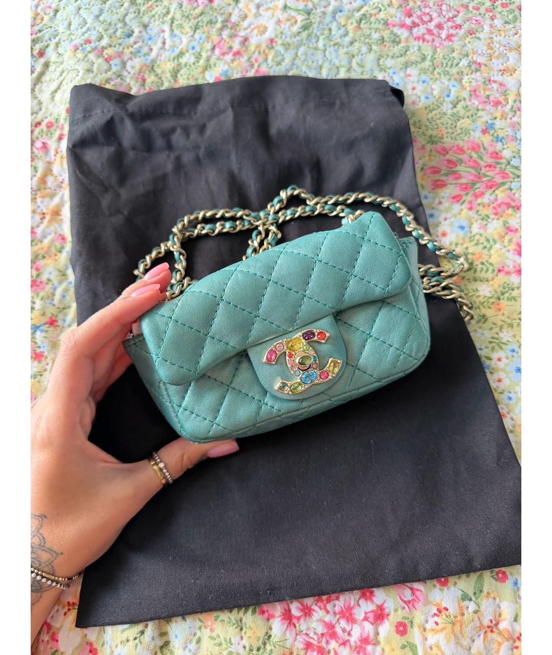 CHANEL Бирюзовая кожаная сумка через плечо, фото 8