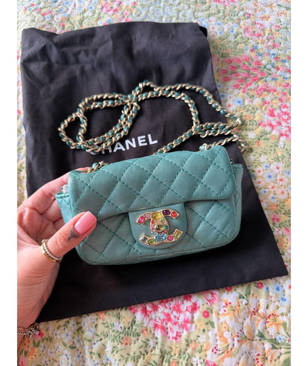 CHANEL Бирюзовая кожаная сумка через плечо, фото 2