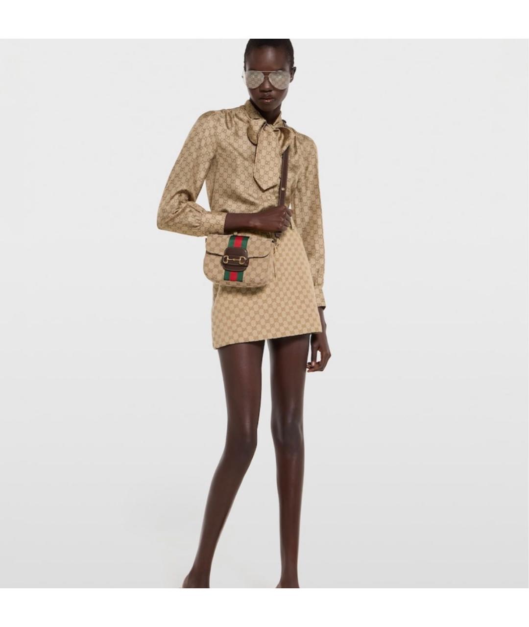 GUCCI Бежевая сумка через плечо из канвы, фото 3